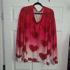 Red Heart Patterned Women's Top